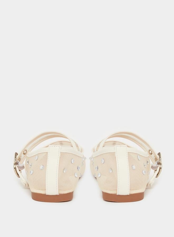 Styli Beige Polka Dot Embellished Ballerina - Image 4
